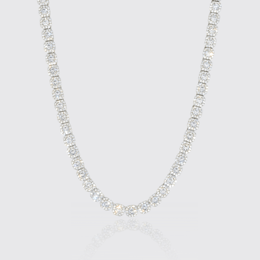 10mm Clustered Tennis Chain - White Gold